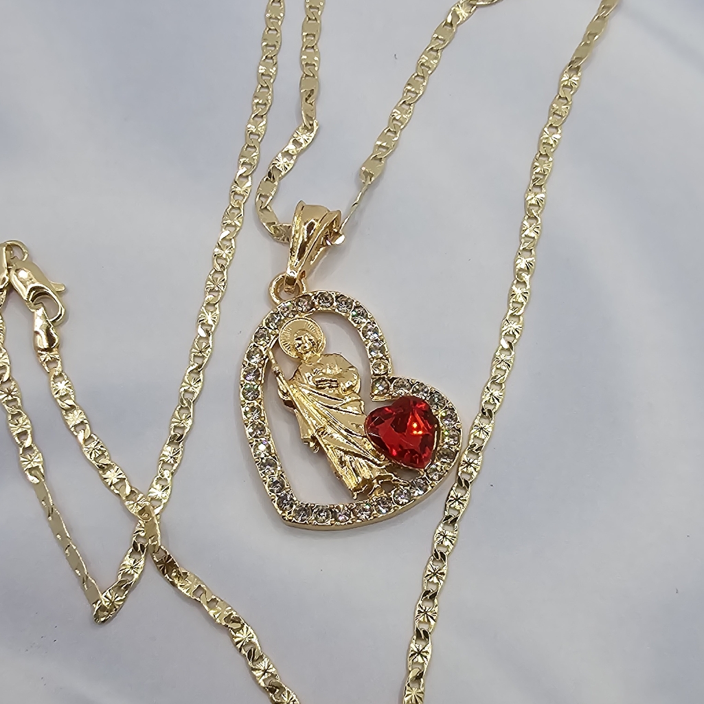 Saint Jude Necklace Regular Style Red Heart Gold-Plated